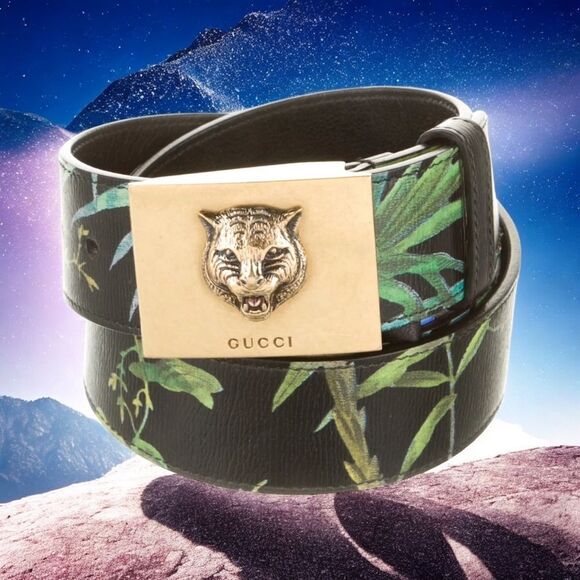 Gucci Black Leather Belt with Gold Tiger Buckle 100/40 - Picture 1 of 2